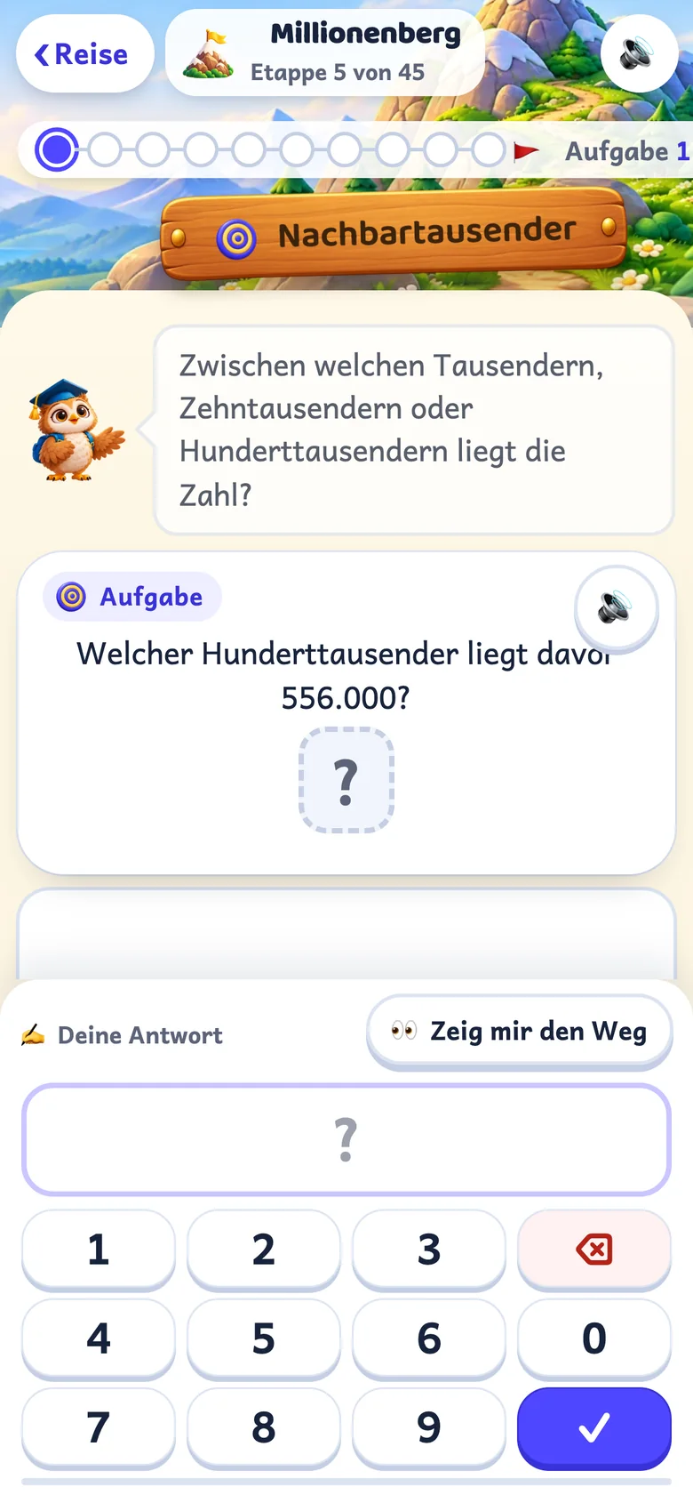Aufgabe Nachbartausender mit großer Zifferntastatur